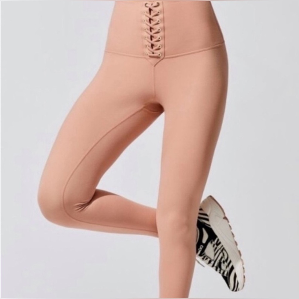 NWT WeWoreWhat High Lace up Waist Leggings Tan / Peach Medium